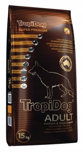 Tropidog Premium Adult Medium & Large Breed jehněčí s rýží 15 kg