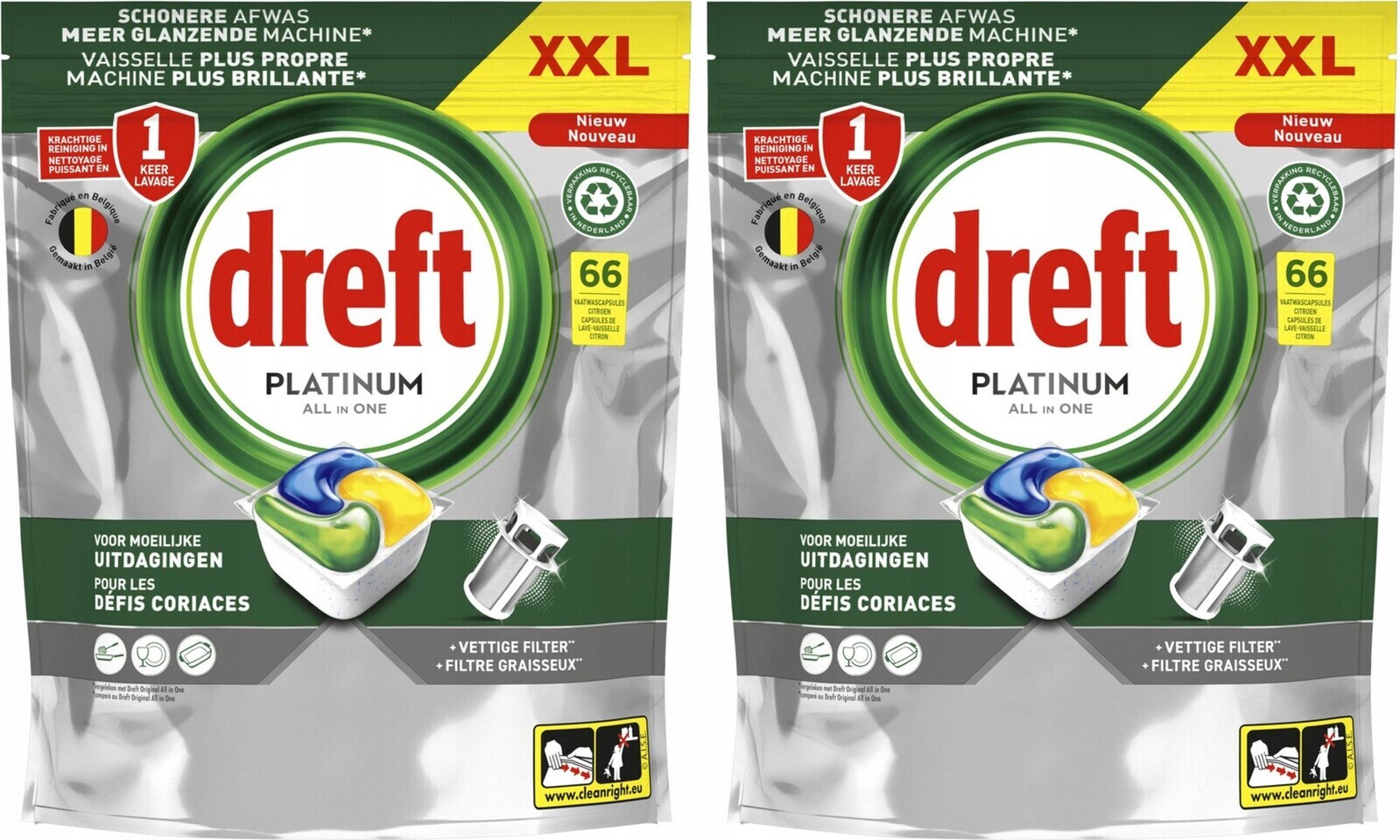 Kapsle do myčky Dreft All in One platinum Citron 2 x 66 ks