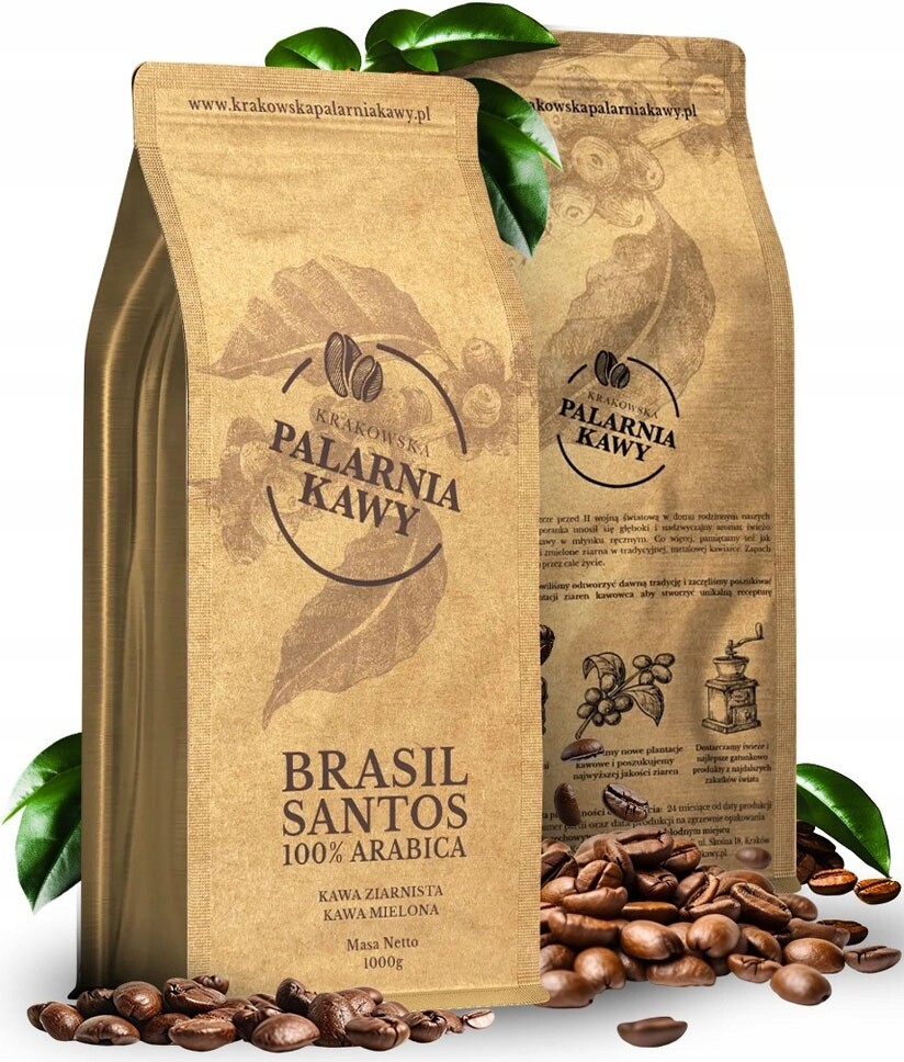 Káva Zrnková 1kg Čerstvě pražená Arabika 100% Brasil Santos Aroma