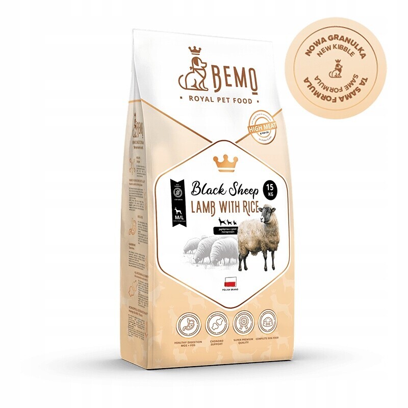Bemo Black Sheep Jehněčí s rýží S/m 15 kg krmivo pro psy