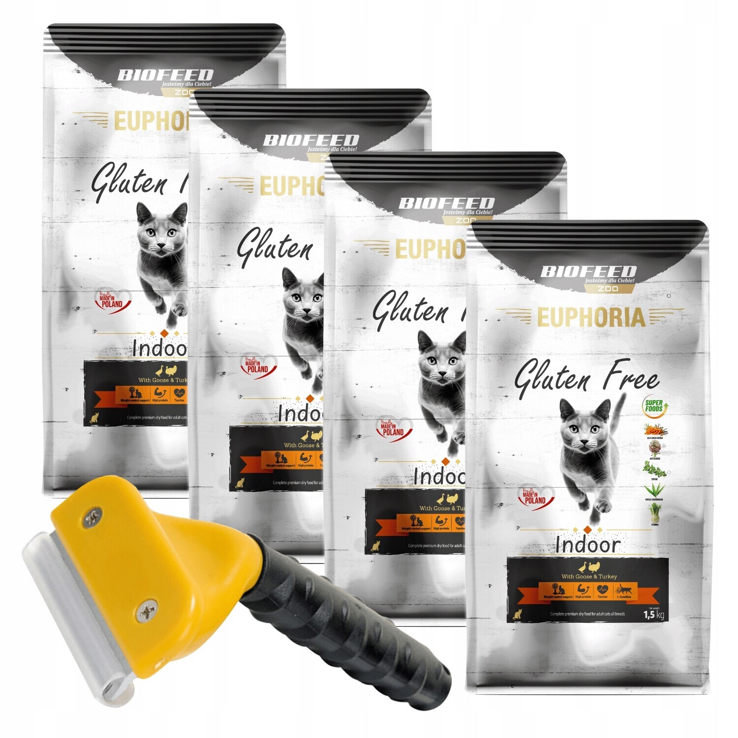 Biofeed Euphoria krmivo pro kočky Krůta&Husa 1,5 kg x4 kartáč Bonus