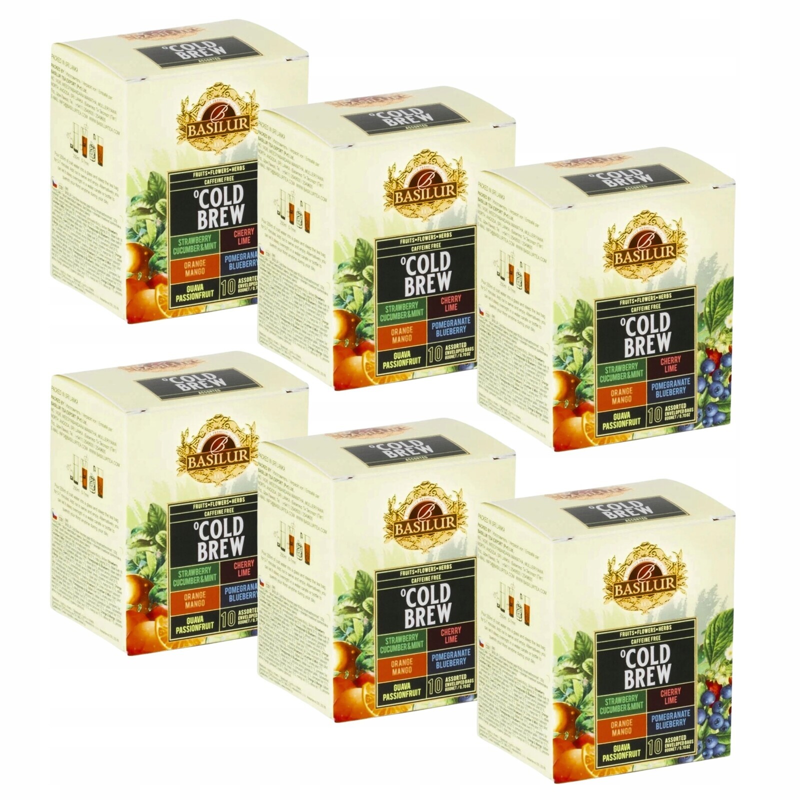 Basilur Cold Brew Sada 5 příchutí čajů, ovocných za studena 10 x 2 g x 6 g