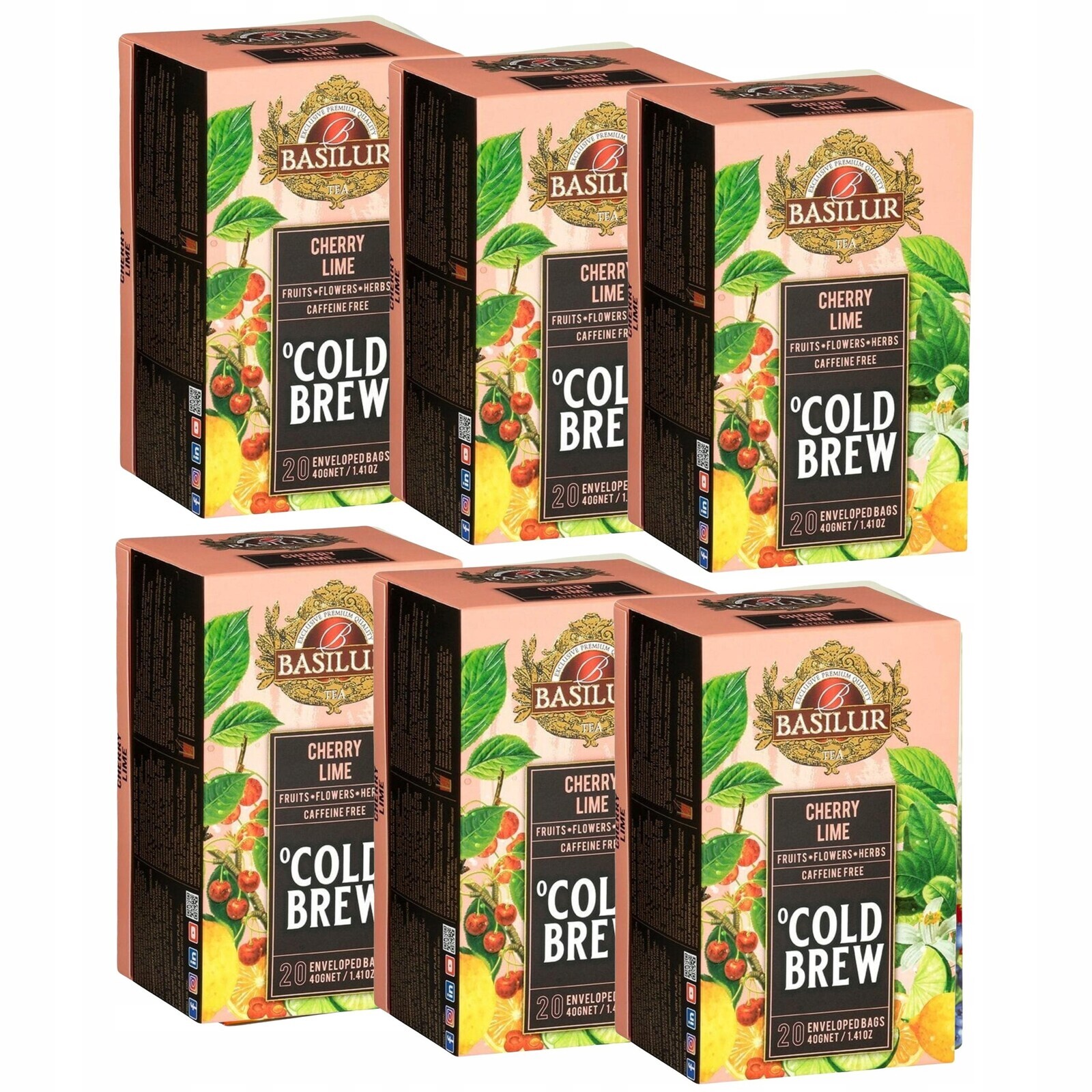Cold Brew Ovocný čaj bez kofeinu za studena, Višeň a citrusy 20x 2 gx6