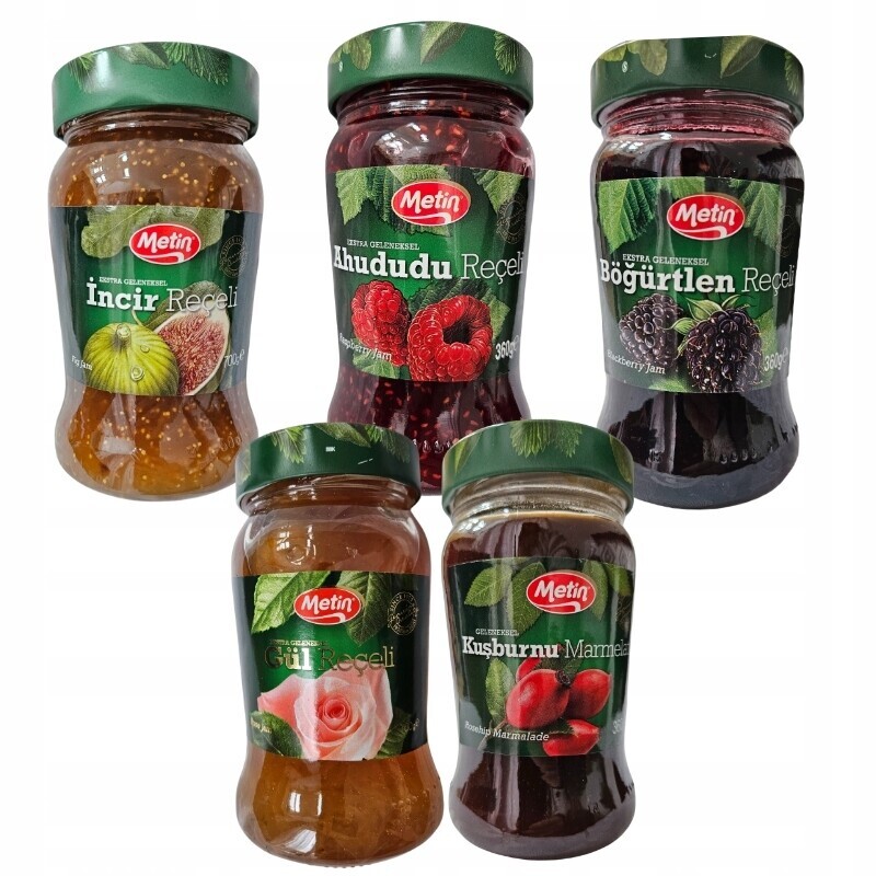 Sada 5 Tureckých Džemů Metin Růže Fík Ostružina Malina Šípková Růže 5*360G