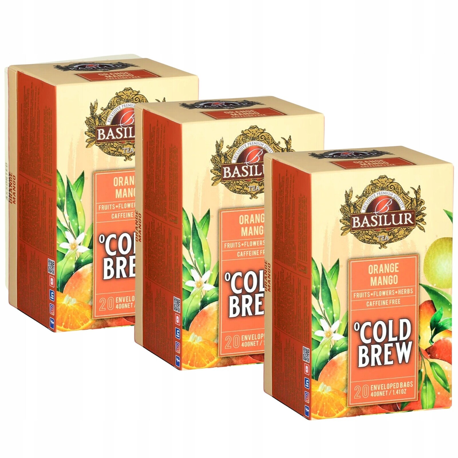 Basilur Cold Brew Ovocný čaj bez kofeinu, za studena, sáčky 20 x 2 g x 3