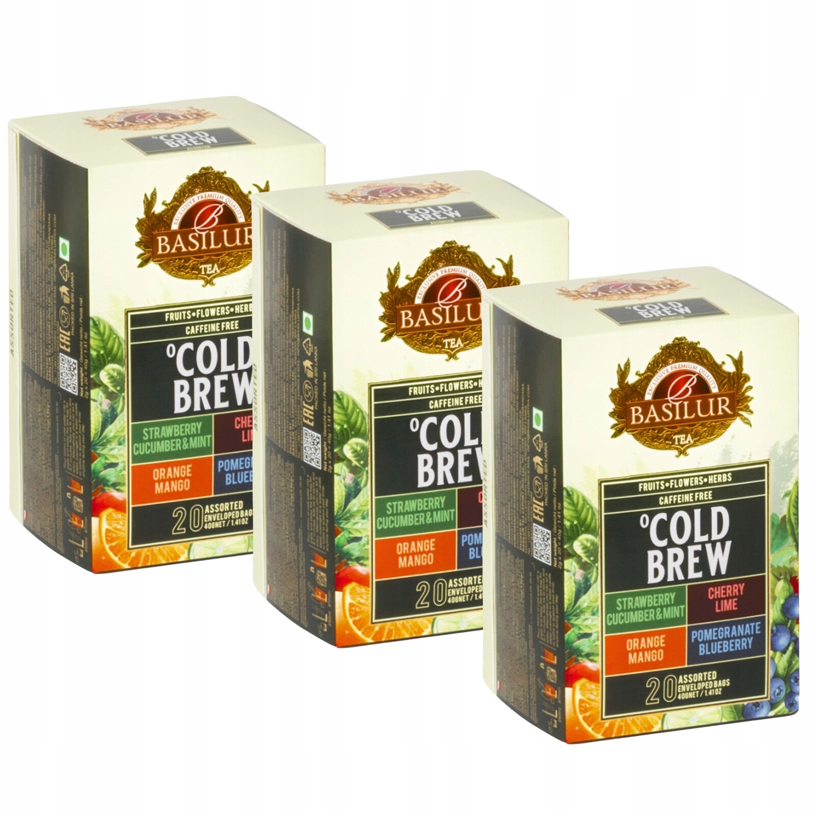 Basilur Sada 4 ovocných příchutí, bezkofeinový čaj za studena 20 x 2 g x 3