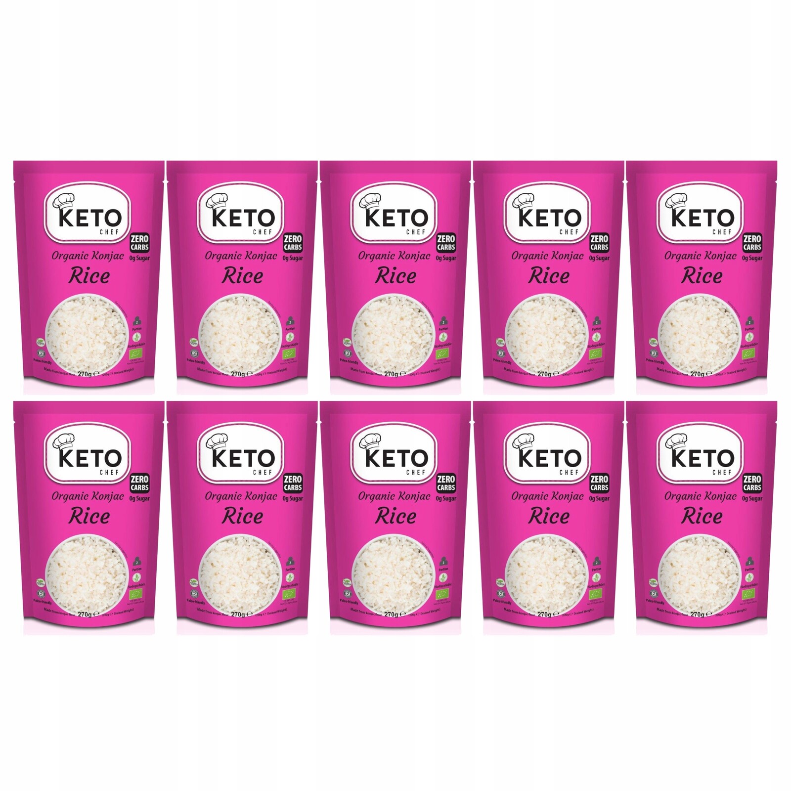 10 x Těstoviny Keto (konjac Ve Tvaru Rýže) Bezlepkové Bio 270 g Keto Chef