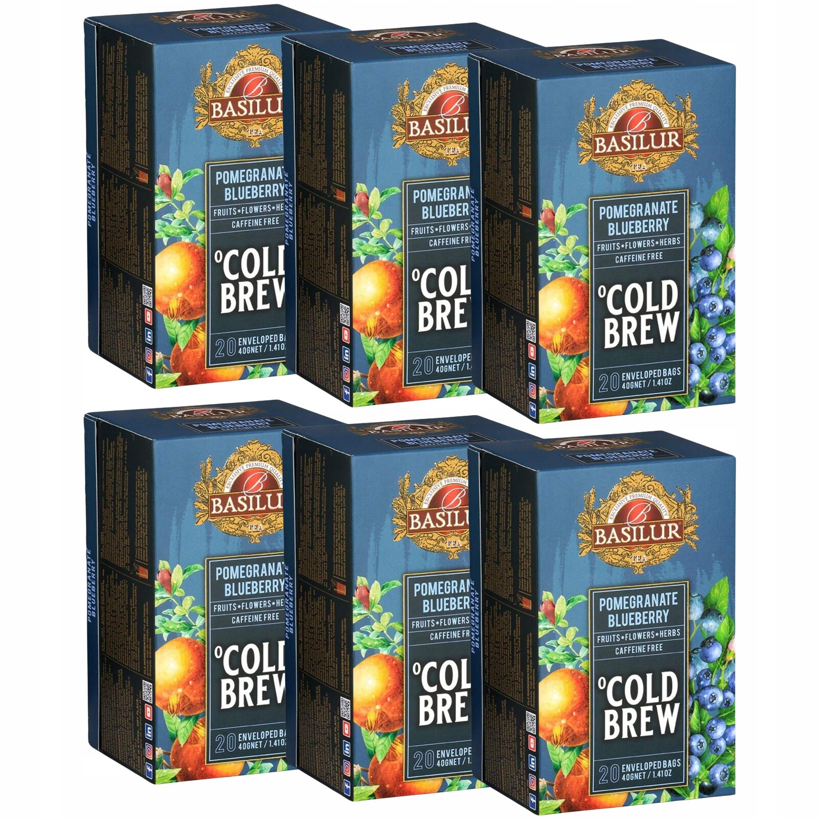 Basilur Cold Brew Čaj bez kofeinu s vůní granátového jablka, sáčky 20 x 2 g x 6 g