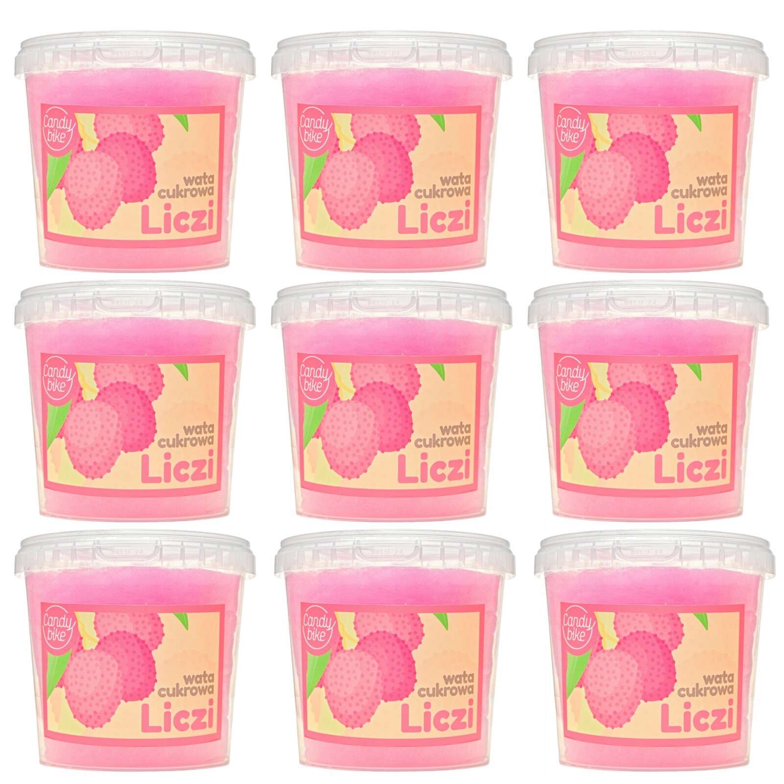 Cukrová vata 1l Liči Sada 9 Kusů Dárek Sladkosti Nadýchaná Sladká