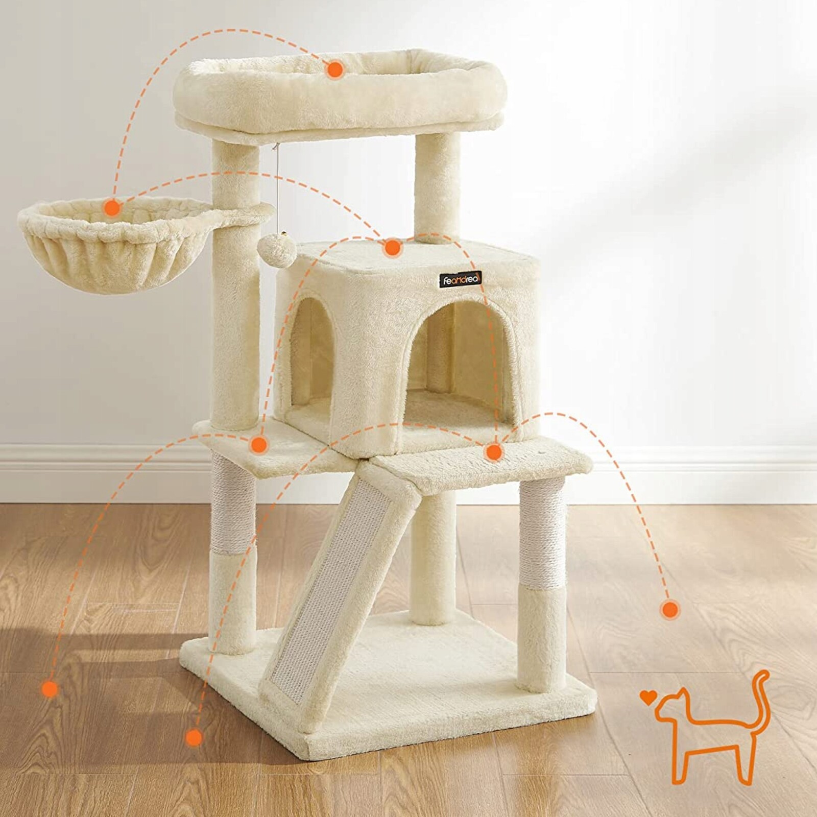 Nízký škrabák, pelíšek, škrabací sloupek, věž Feandrea 61 – 100 cm