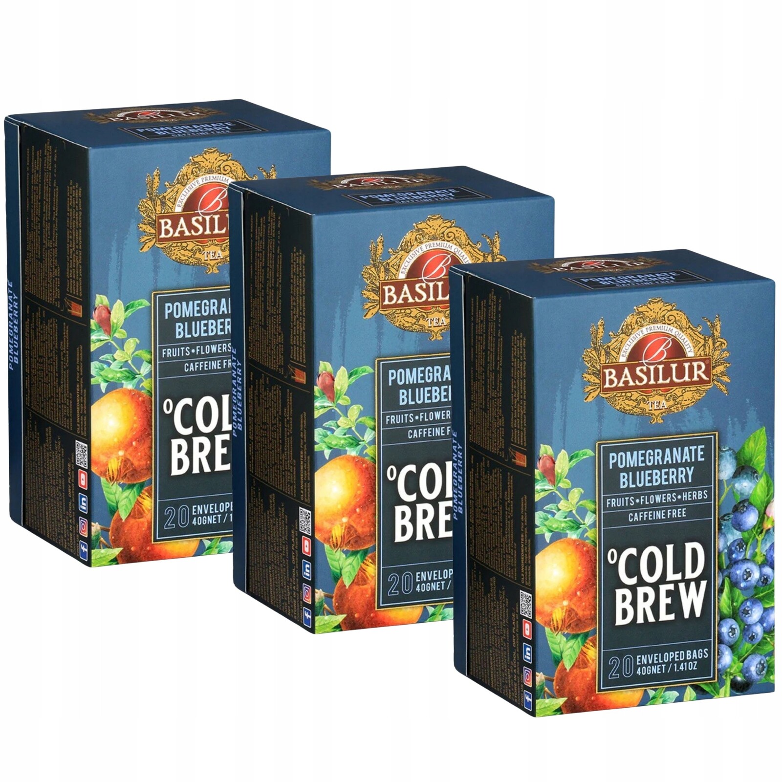 Basilur Cold Brew Čaj bez kofeinu s vůní granátového jablka, sáčky 20 x 2 g x 3 g