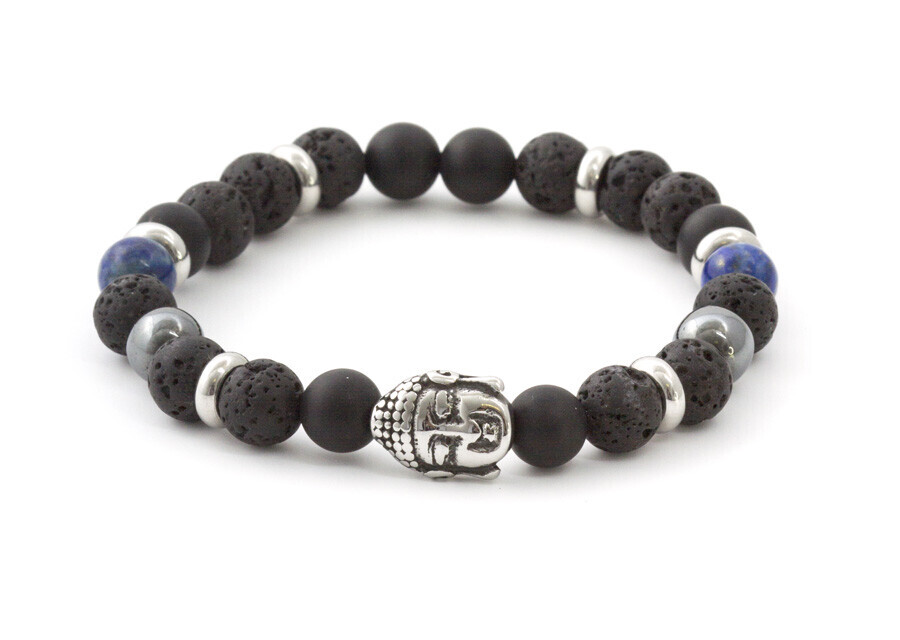 Agato Korálkový náramek z lávového kamene, achátu a Lapis lazuli MINK115/19