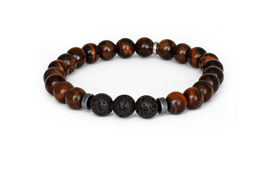 Agato Korálkový náramek z tygřího oka, lávového kamene a hematitu MINK137/20