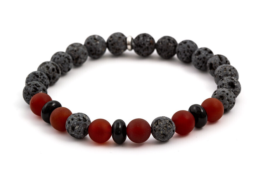 Agato Korálkový náramek z onyxu, lávového kamene a karneolu MINK65 17 cm