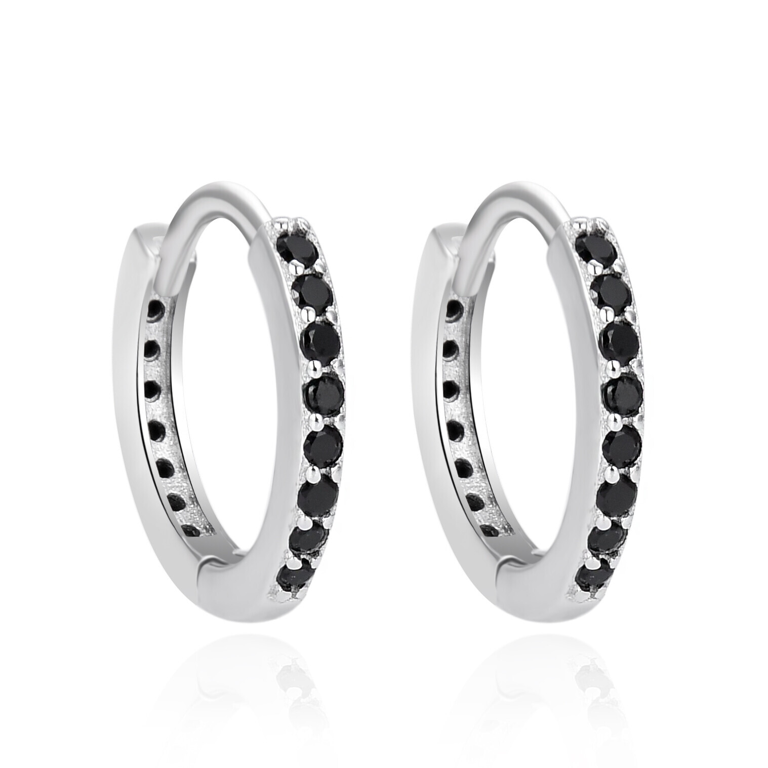 Agato Stříbrné kruhové náušnice s černými zirkony AGT-E234KBK