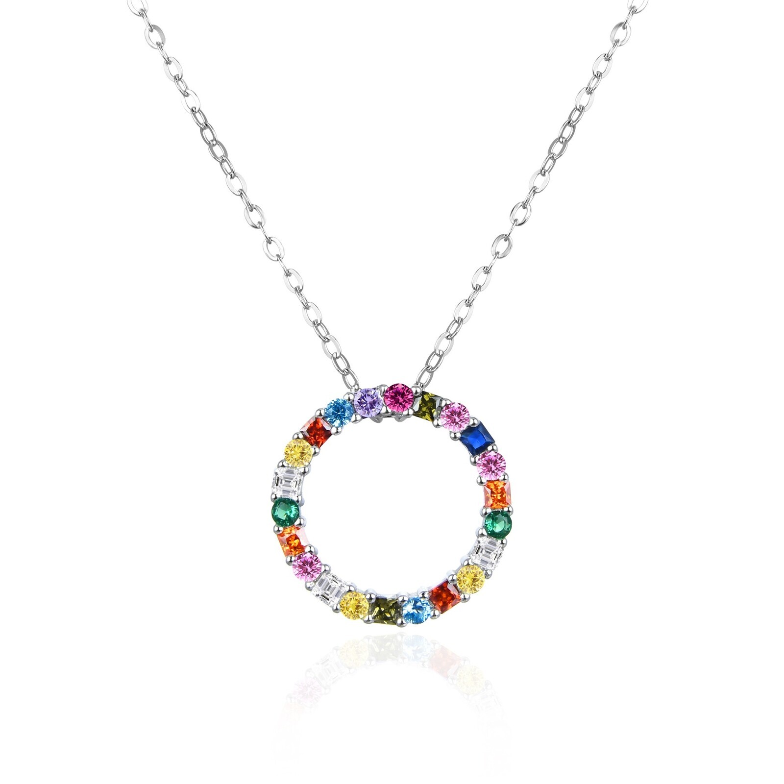 Agato Stříbrný náhrdelník Kroužek s barevnými zirkony AGT-N032C (řetízek, přívěsek)