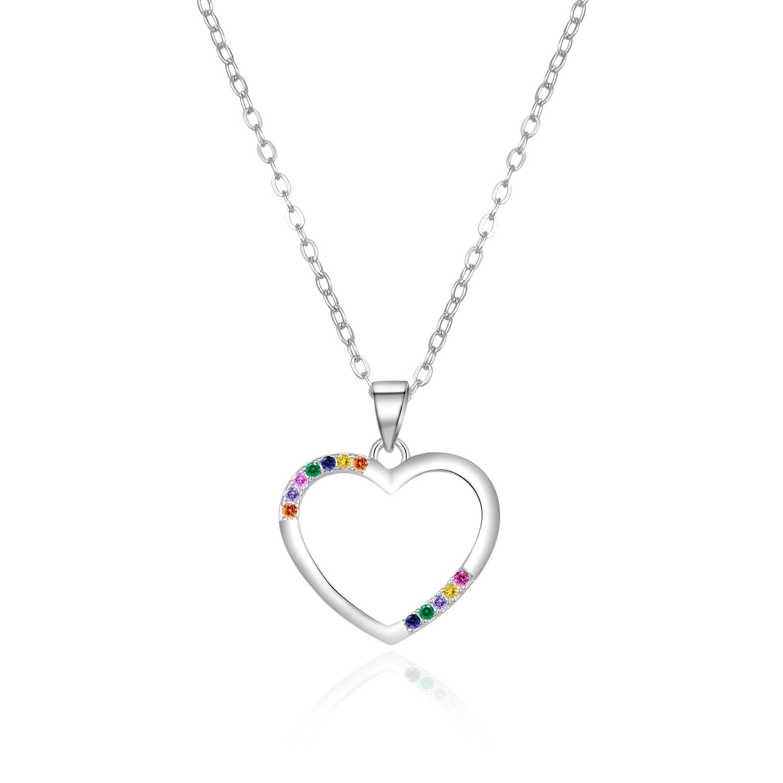 Agato Stříbrný náhrdelník Srdíčko s barevnými zirkony AGT-N042C (řetízek, přívěsek)