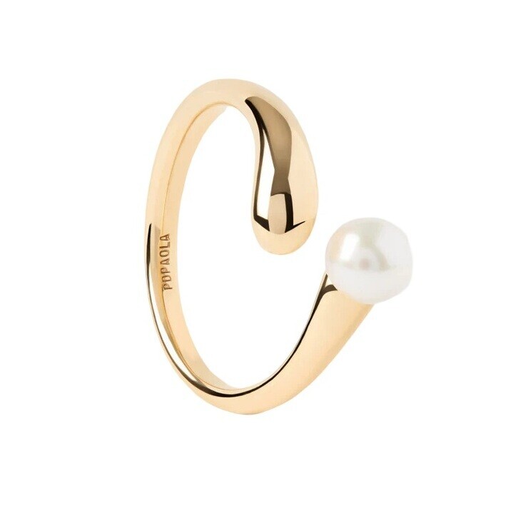 PDPAOLA Pozlacený otevřený prsten se sladkovodní perlou La Perla AN01-E08 50 mm