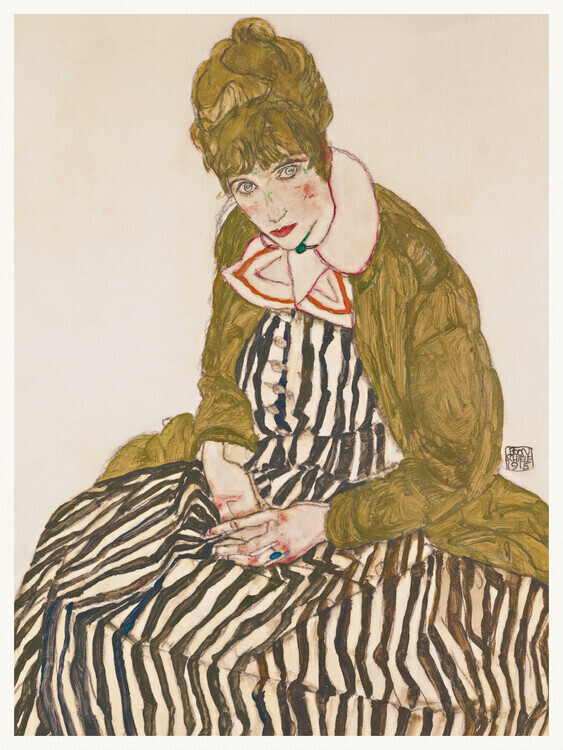 Egon Schiele Obrazová reprodukce Edith, Lady in a Striped Dress, Egon Schiele, 30 × 40 cm