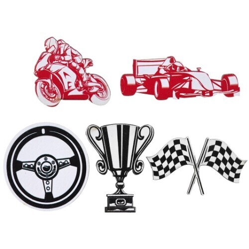 Dekorace na stůl Formule 1 – závodní dřevěné motivy, 10 ks