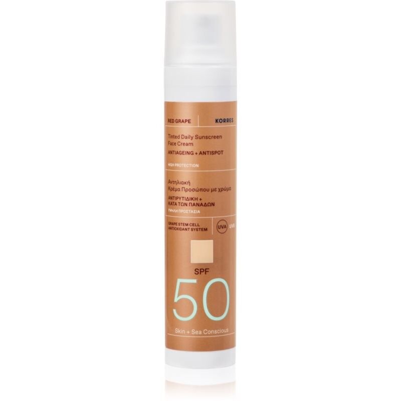 Korres Red Grape Tinted Daily Sunscreen tónovací opalovací krém pro sjednocení barevného tónu pleti SPF 50 50 ml