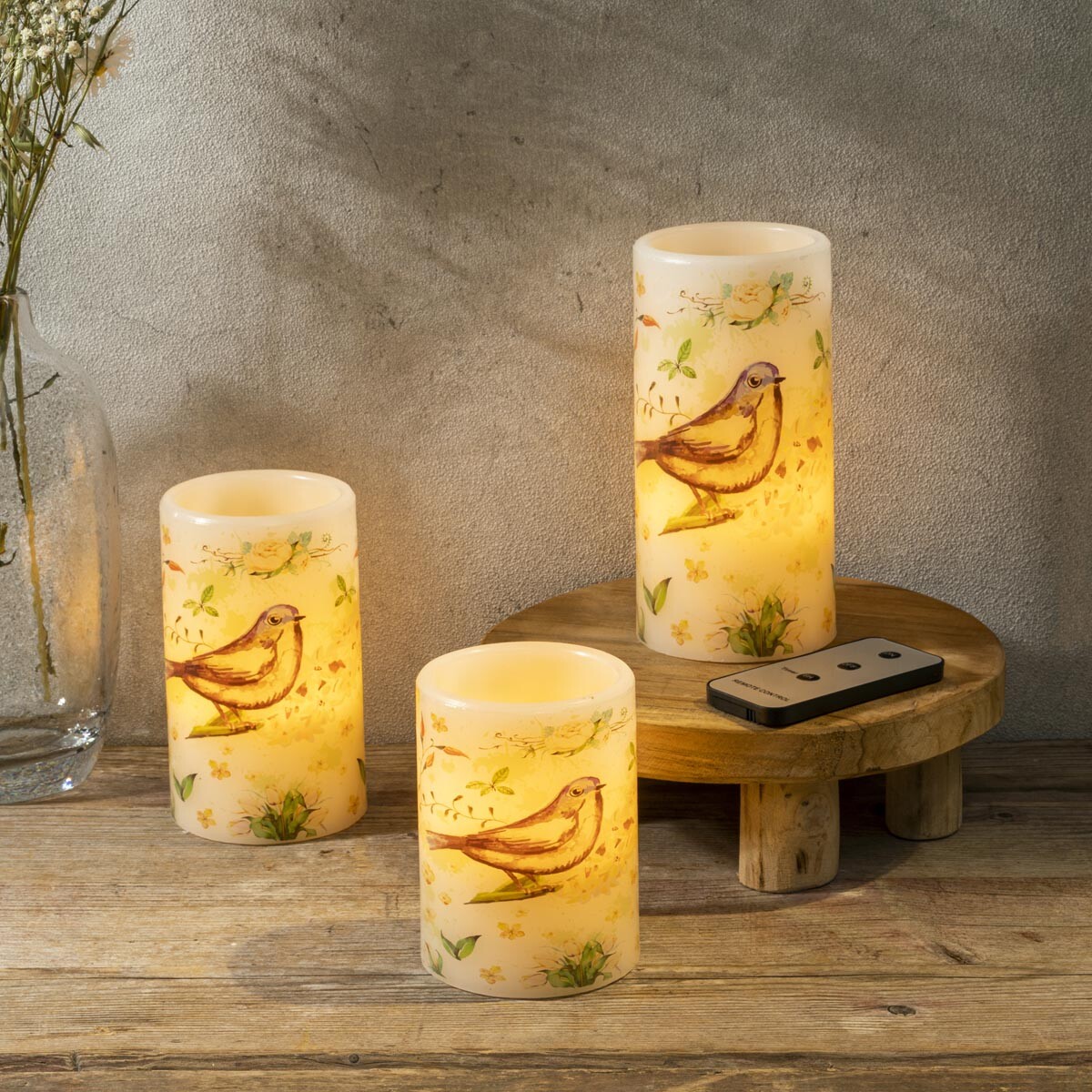 Haushalt international LED svíčky s potiskem ptáčka, sada 3 ks