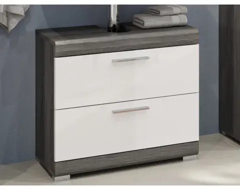 Koupelnová skříňka pod umyvadlo Scout, šedý dub/bílá lesk, zásuvky
