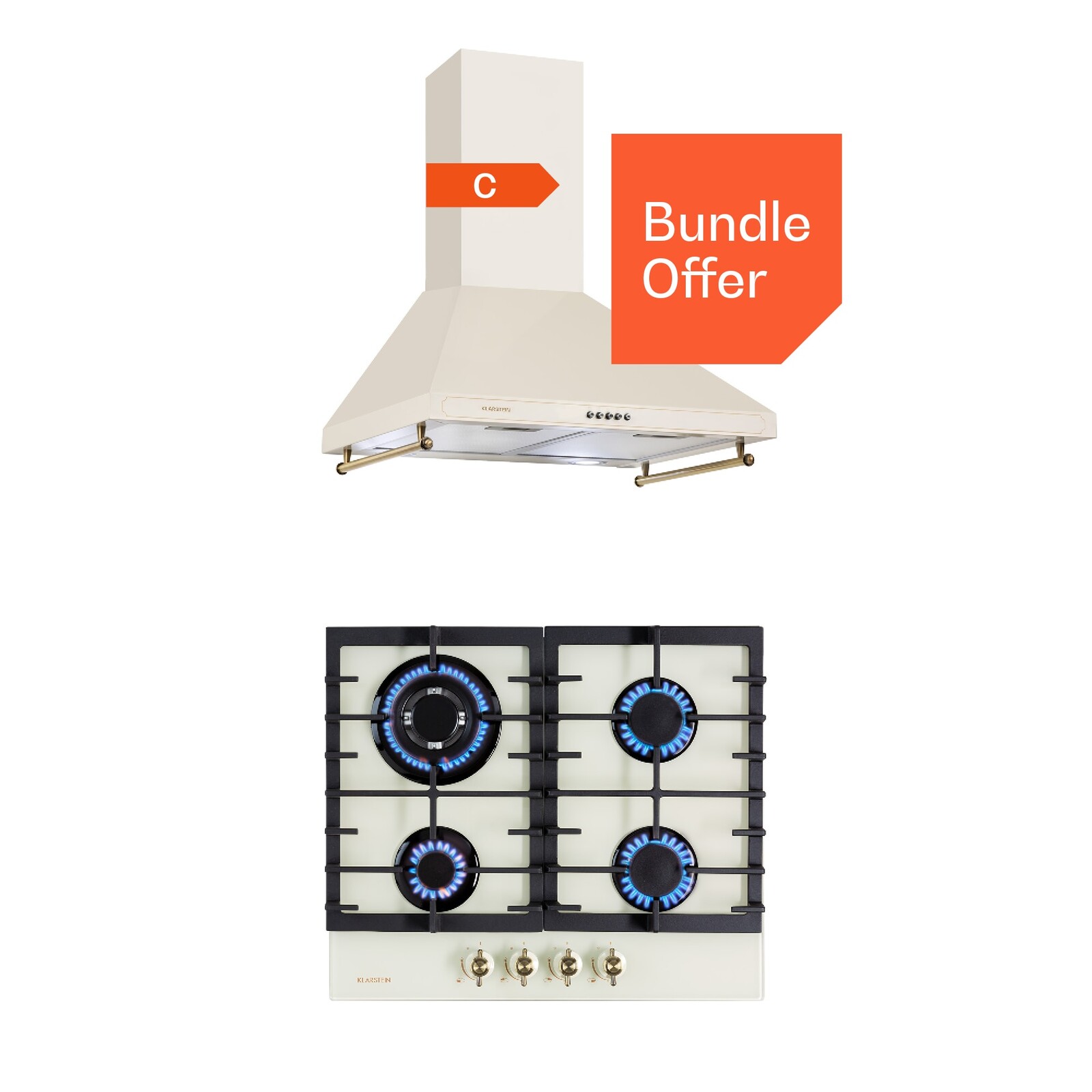 Klarstein Victoria 60 Duo Set plyn, Plynné varné desky, Dřezová digestoř