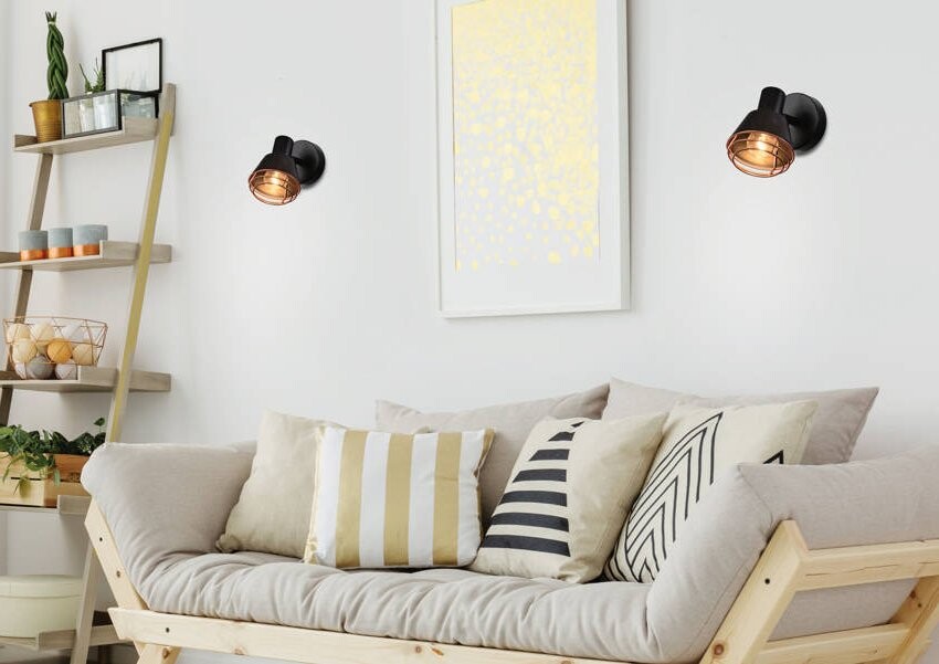 Nástěnná lampa s černým měděným stínidlem, E14 40W Neria