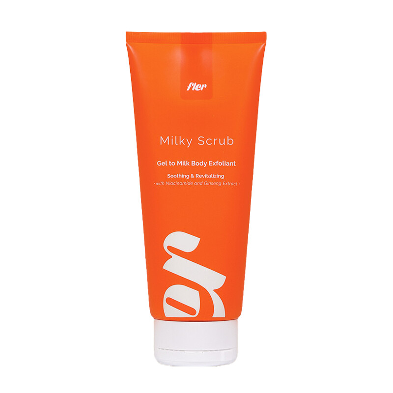 FLER Milky Scrub tělový exfoliační peeling s gelovo-mléčnou texturou, 200 ml