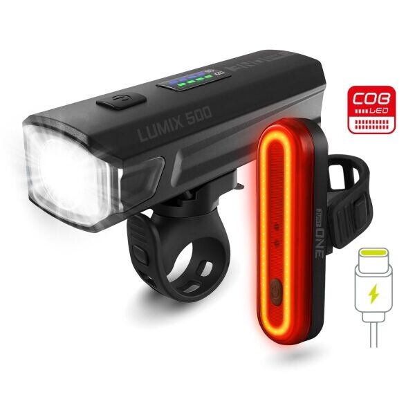 One LUMIX 500 SET Set předního a zadního světla na kolo, černá, velikost