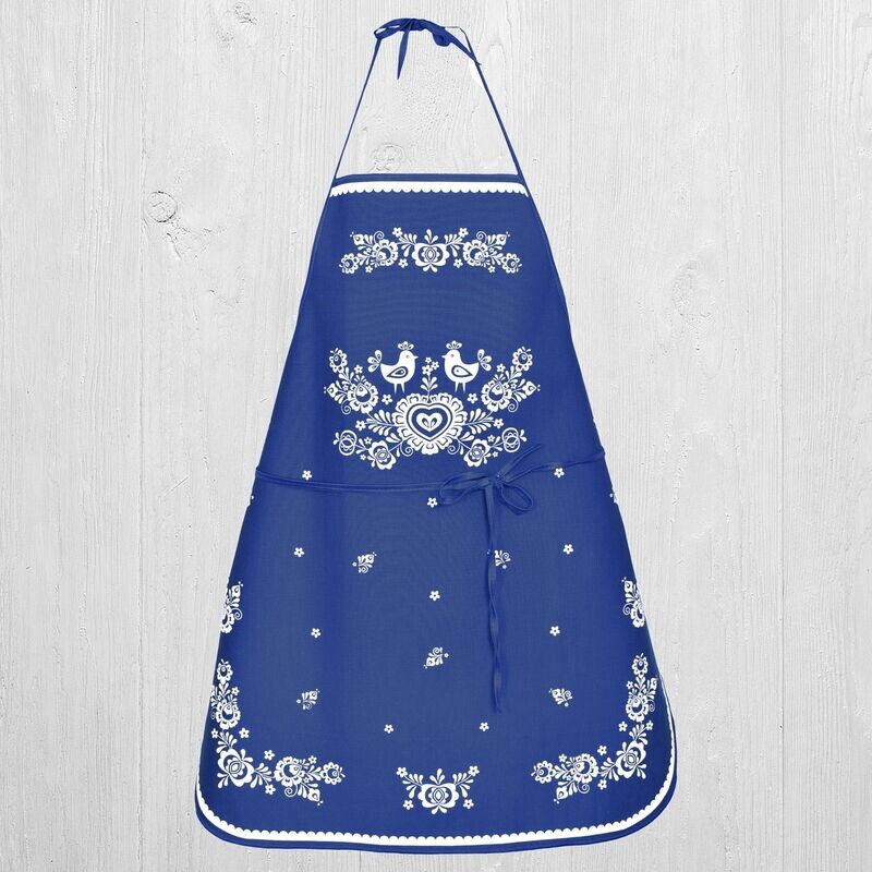 Zástěra kuchyňská, Folk podklad modrý
