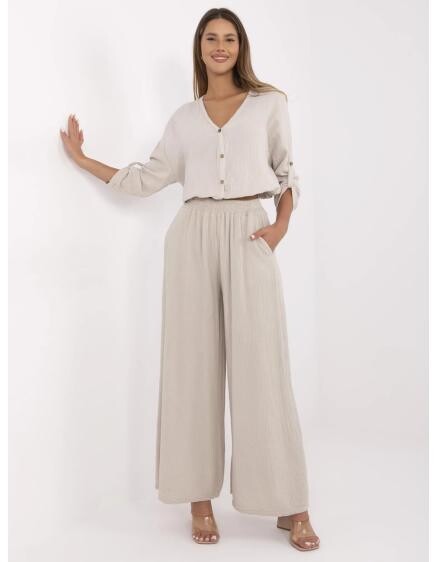 Béžové mušelínové kalhoty se širokými nohavicemi