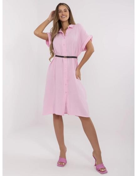 Světle růžové mušelínové šaty s knoflíky