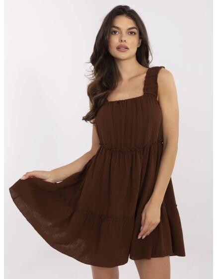 Hnědé mušelínové šaty s volánkem