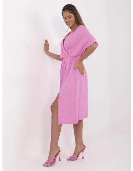 Růžové letní midi šaty z mušelínu