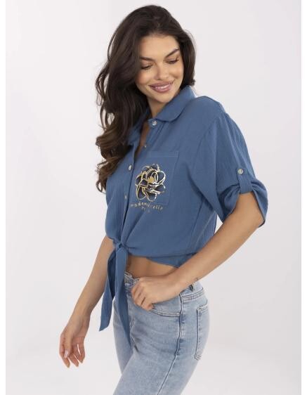 Špinavě modrá krátká košile z mušelínu