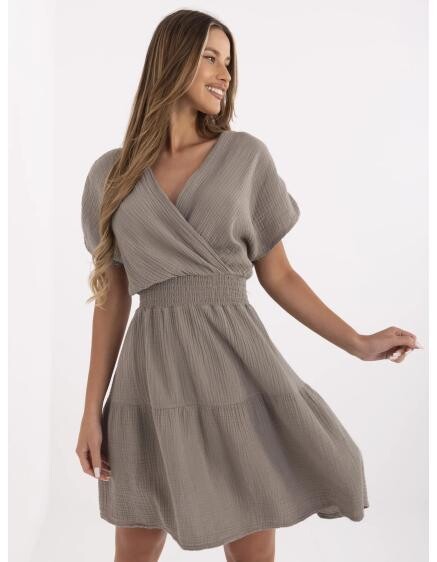 Tmavě béžové letní mušelínové šaty