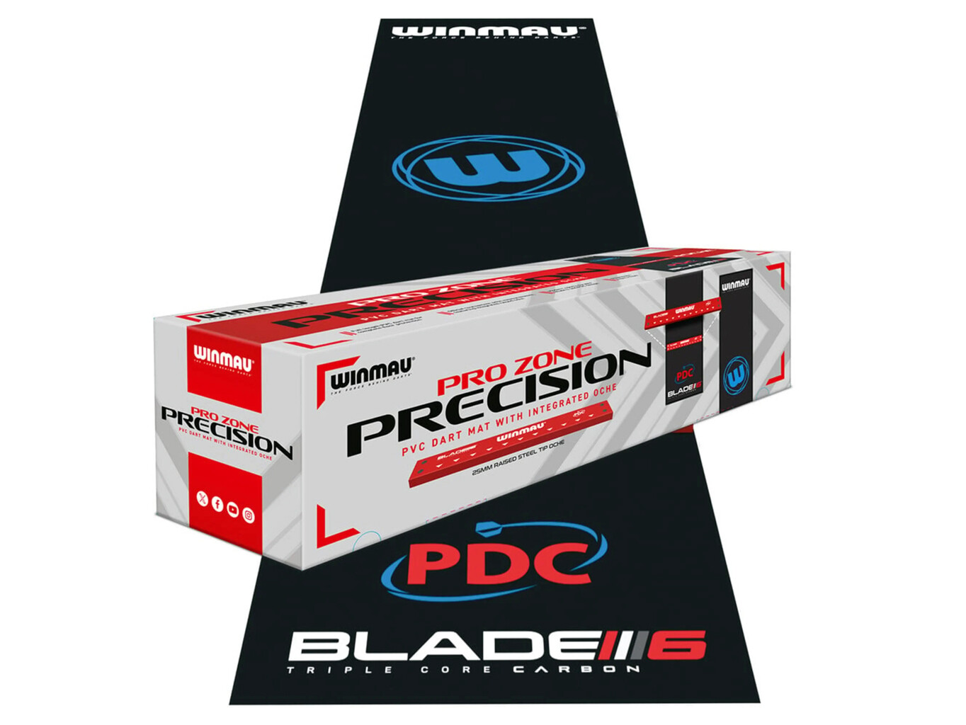 Koberec k terči na šipky Winmau Pro Zone Precision PVC černý s červenou odhozovou lištou