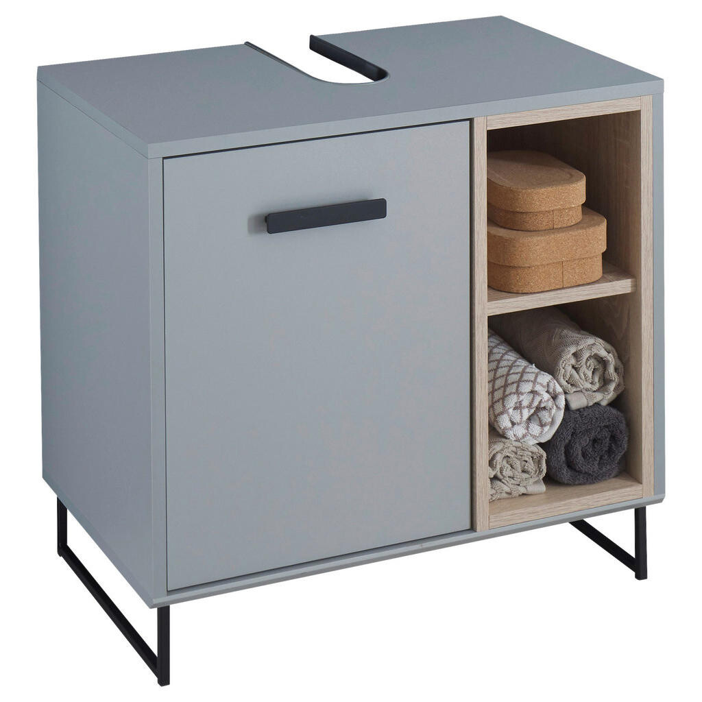 home24 SKŘÍŇKA POD UMYVADLO, šedá, Sonoma dub, šedá, Sonoma dub, 65/60,5/38 cm