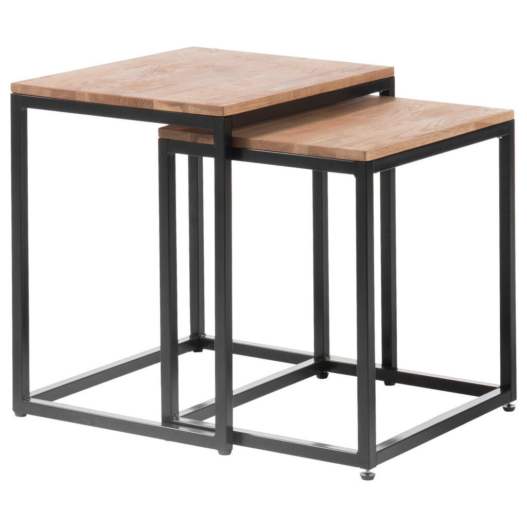 Xora SADA KONFERENČNÍCH STOLKŮ, přírodní barvy, černá, barvy dubu, dřevo, kov, 45-50/45-50/37-40 cm