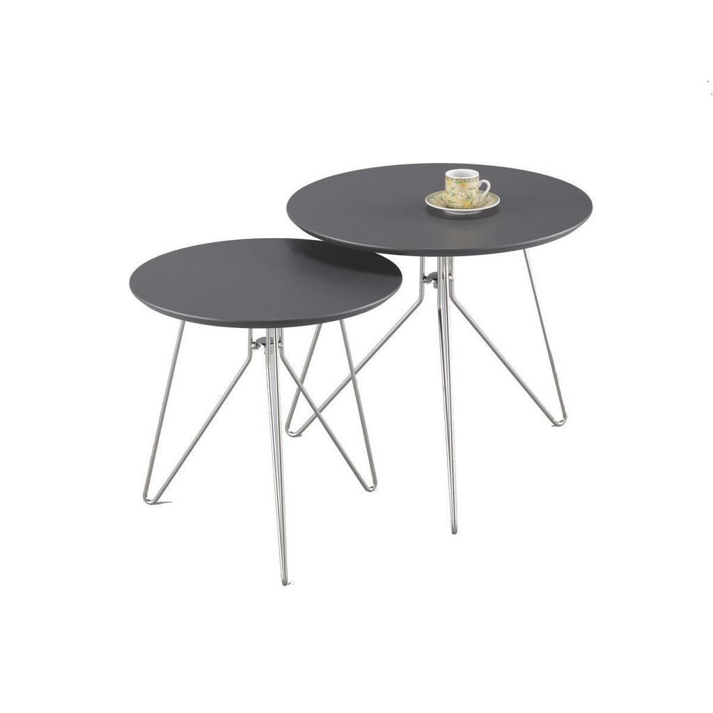 Xora SADA ODKLÁDACÍCH STOLKŮ, antracitová, barvy niklu, kov, kompozitní dřevo,