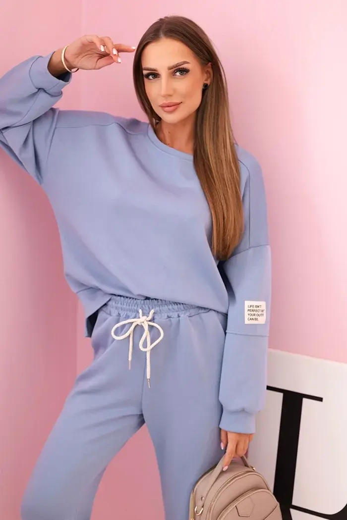 Kesi Włoski Komplet teplákové + kalhoty máslová látka světlý denim