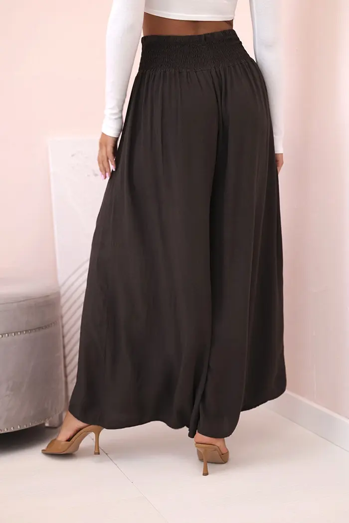 Kesi Włoski Dámské viskózové kalhoty s elastickým pasem hnědý