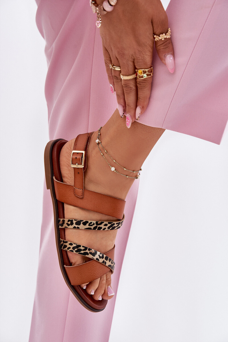 Dámské Sandály Na Plochém Podpatku S Pásky Leopard Sergio Leone