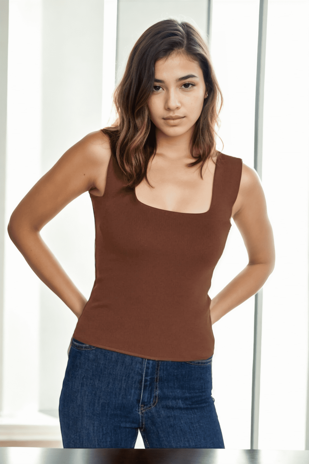 60108 Dewberry Womens Sleeveless Blouse - Strappy Tank Top-BROWN