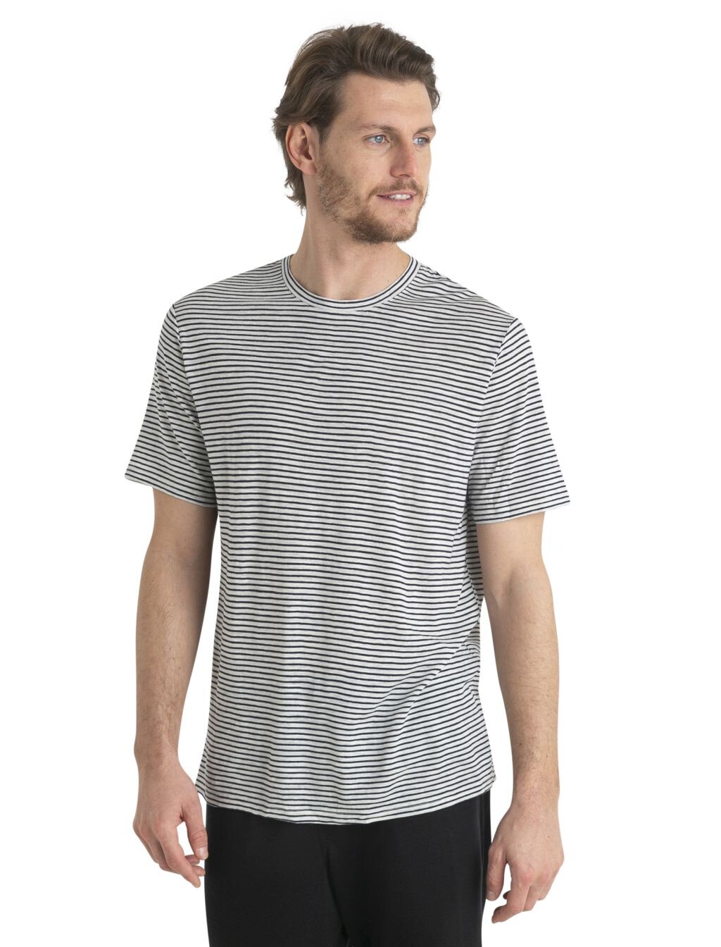 ICEBREAKER Mens Merino Linen SS Tee Stripe, Snow/Midnight Navy velikost: S