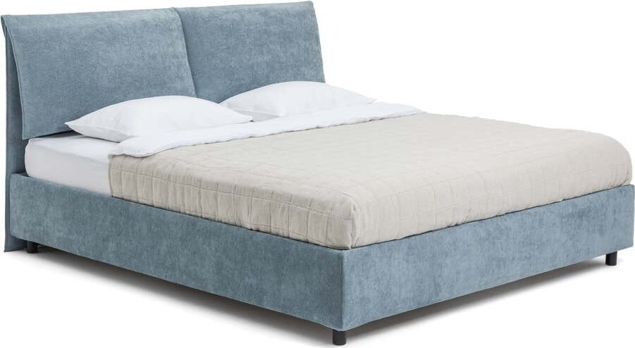 Modrá čalouněná dvoulůžková postel s úložným prostorem s matrací/s roštem 180x200 cm Myra Pillow – Bonami Selection