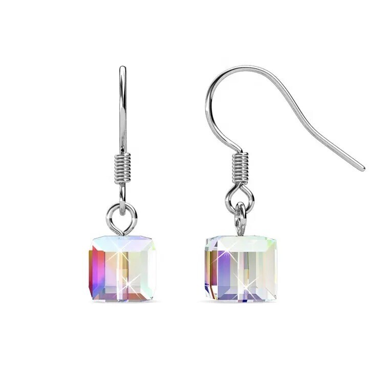 Royal Fashion stříbrné čtvertcové náušnice pozlacené 18k bílým zlatem Swarovski®