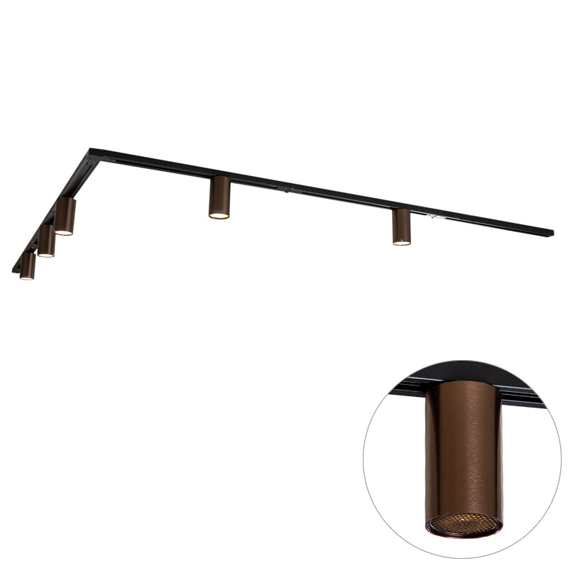 Moderní kolejnicový systém s 5 reflektory tmavě bronzové barvy, 1-fázový GU10 50 mm - Iconic Ruby